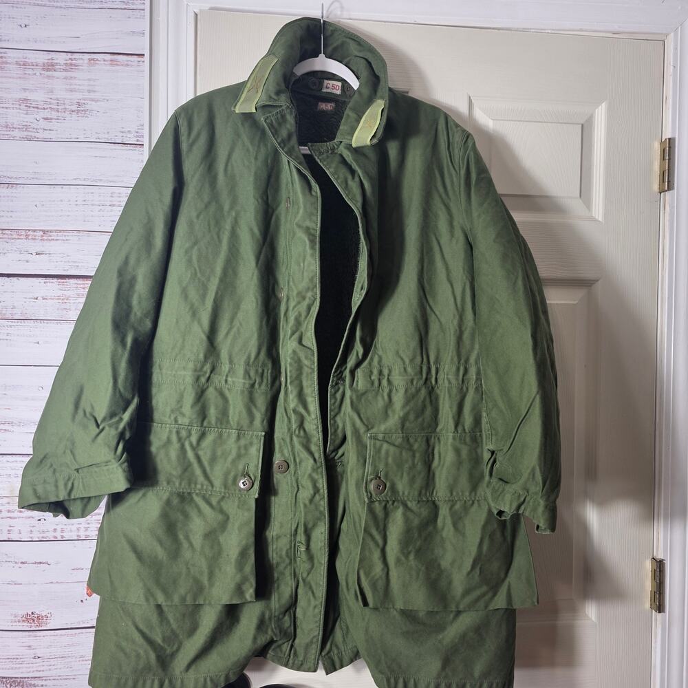Swiss Army Men's Military Long Overcoat C50 Heavy Faux Fur Button in Lining XL